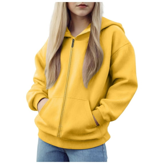 Caqnni Soft Brushed Polar Fleece Jacket Zip-Up Hooded Sweatshirt Hoodie for Boys or Little Girls Jacket Coats (A09-Yellow,3-4 Years)