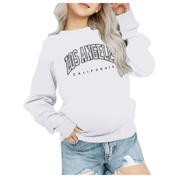 Caqnni Stylish Graffiti/California/New York Crop Sweatshirt for Little & Big Girls - Cool Top Clothes (White,3-4 Years)