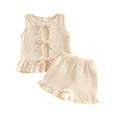 thumbnail image 1 of Caqnni Summer 2Pcs Outfits Set – Toddler Girls Flower Short Sleeve T-Shirt and Shorts Gift Set Summer 2Pcs Gift Outfits Set Shorts Set Beige 3-4 Years, 1 of 7