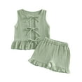 thumbnail image 1 of Caqnni Summer 2Pcs Outfits Set – Toddler Girls Flower Short Sleeve T-Shirt and Shorts Gift Set Summer 2Pcs Gift Outfits Set Shorts Set Green 18-24 Months, 1 of 5