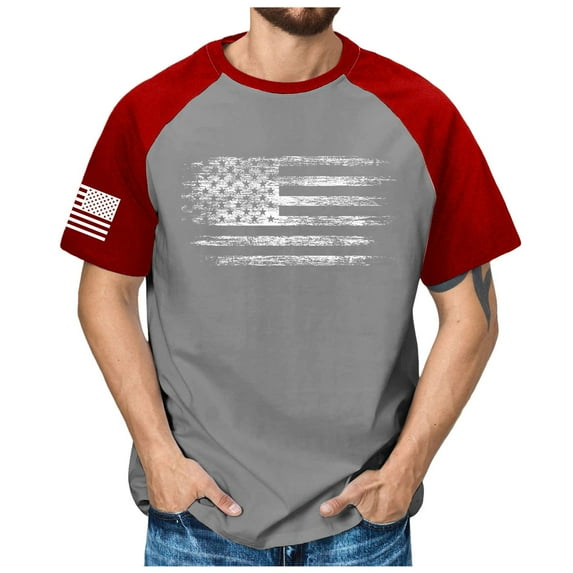 Caqnni Summer Outdoor Short Sleeve Men Printed T Shirt Crew Neck Casual Top Patriotic T Shirt Patriotic T Shirt (Z02-Grey,XXL)