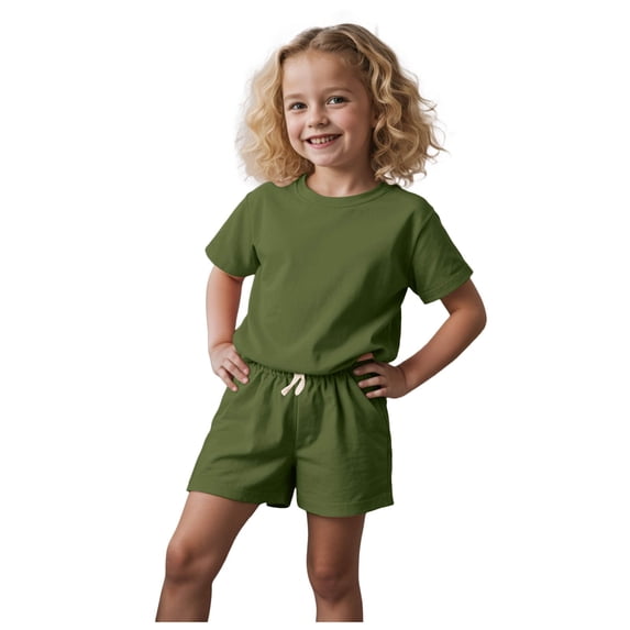 Caqnni Summer Outfits Set for Toddler Girls, Cute Flower Short Sleeve T-Shirt + Shorts – Gift Set Summer 2Pcs Gift Outfits Set Short T-shirt Sets Green 4-5 Years