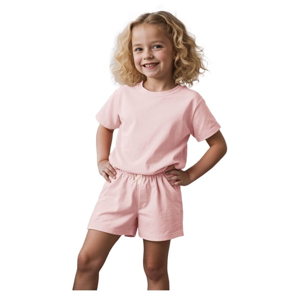 Caqnni Summer Outfits Set for Toddler Girls, Cute Flower Short Sleeve T-Shirt   Shorts – Gift Set Summer 2Pcs Gift Outfits Set Short T-shirt Sets Pink 1-2 Years