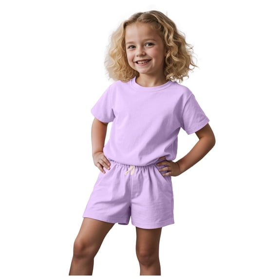 Caqnni Summer Outfits Set for Toddler Girls, Cute Flower Short Sleeve T-Shirt + Shorts – Gift Set Summer 2Pcs Gift Outfits Set Short T-shirt Sets Purple 1-2 Years