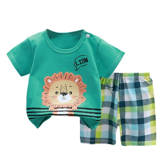 Caqnni Summer Pj's Toddler Boys Girls 2pcs Outfits Set Short Sleeve Print Tops+ Shorts Cute Summer Print Set For 2t 3t 4t 5t 6tPajamas & Dailywear (Green,9-18 Months)