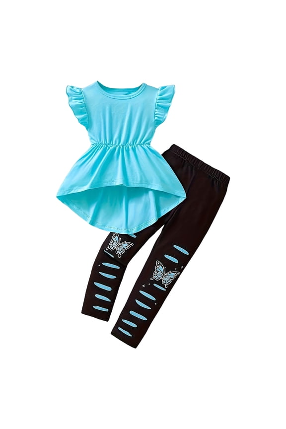 Summer Toddler Girl Clothes Girl Clothes Size 6 Toddler Baby Girl Summer Clothes Short Sleeves T-Shirt Tops + Short 2Pcs Summer Playwear Beach Outfits 5-6 Years,Blue