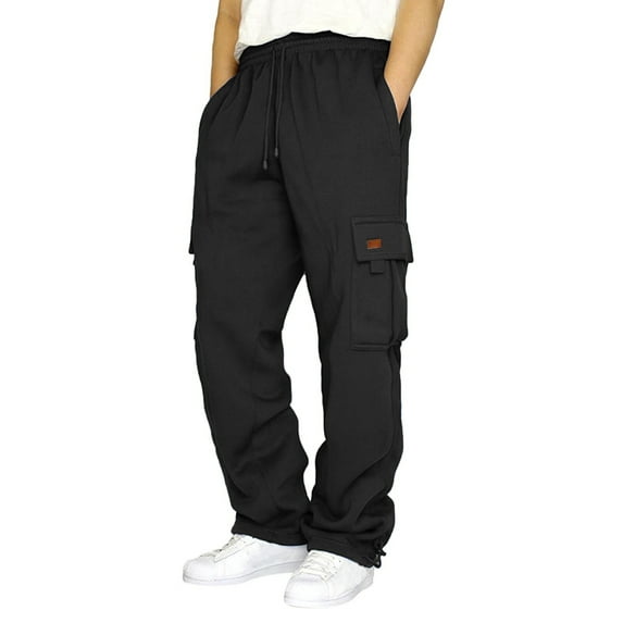 Caqnni Men's Cargo Cargo Pants Drawstring Loose Fit Jogger Pants for Men with Pockets Casual Elastic Cargo Pants (Z06-Black,L)