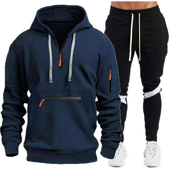 Caqnni Sweatshirts for Men Pullover Quarterzip Sweatshirt, Men's Tracksuit Casual Long Sleeve Half Zip Fleece Sweatshirt Top (Blue,L)