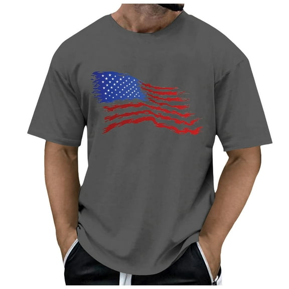 Caqnni T-Shirt Patriotic Tee Shirts Short Sleeve Crew Neck Sport Tees Gym Running Workout Tshirts Mens Shirts (Grey,XL)