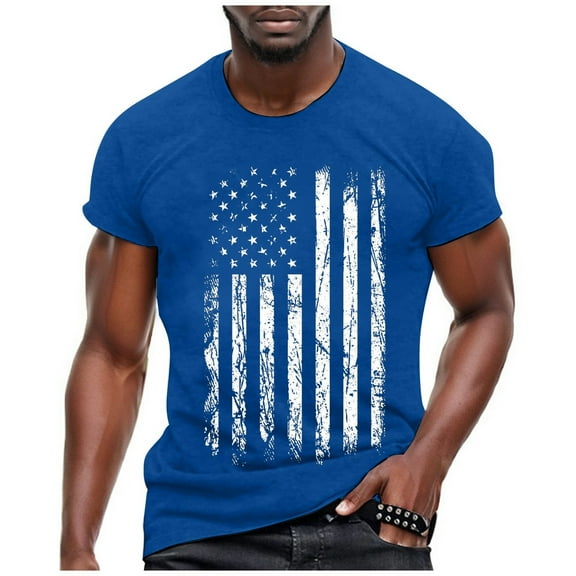 Caqnni T Shirts Big And Tall Men Outdoor Short Sleeve Men Summer Independence Day Printed T Shirt Crew Band T Shirts for Men Shirt Shirts for Men Blue,3XL)