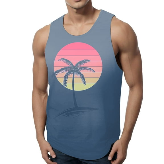 Caqnni Tank Tops for Men Big and Tall, Men's Casual Tank Tops Sleeveless Muscle Workout T Shirts Summer Beach Top(Navy,3XL)