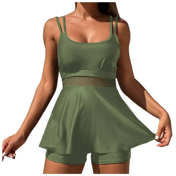 Caqnni Tankini Tops for Women Swimwear Top Only Tummy Control Bathing Suit Top No Bottom (Available in Plus) Swimsuit Beach (L,Green)