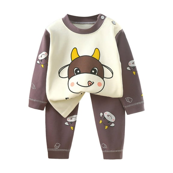 Caqnni Baby Boys Color Block Elastic Waist Drawstring Spring Fall Clothing Cotton Outfit Fall Winter Set Pajama Sets Baby Layette & Gift Sets(18-24 Months,Coffee)