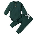 thumbnail image 1 of Caqnni Toddler Baby Boy Fall Outfit Contrast Color Long Sleeve Sweatshirts Stretch Jogger Pants Clothes Set Winter for 0 6 12 18 24 M 1t 2t 3t Pajamas & Dailywear Set(Green,18-24 Months), 1 of 3