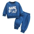 thumbnail image 1 of Caqnni Baby Boy Girl Clothes Toddler Fall Winter Outfits Letters Prints Crewneck Sweatshirt and Jogger Pants Set (6-12 Months,Z051-Blue), 1 of 9