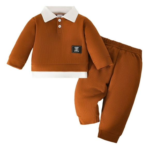 Caqnni Toddler Baby Boy Fall Winter Clothes Checkerboard Long Sleeve Sweatshirt Pants Sweatsuit Set Checkered Plaid Outfit Fall Winter Set for 0 6 12 18 24 M 1t 2t 3t 4t 5t 6t,Brown,9-12 Months