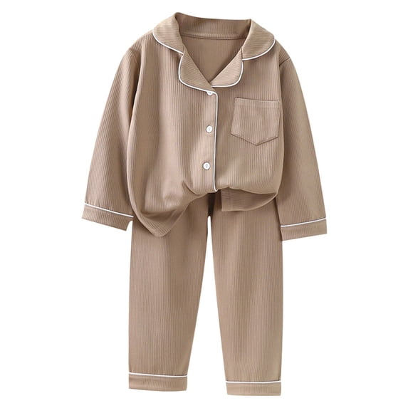 Caqnni Toddler Baby Boy Fall Winter Clothes Checkerboard Long Sleeve Sweatshirt Pants Sweatsuit Set Checkered Plaid Outfit Home Wear Baby's Children's Thermal Underwear Set(Brown,3-4 Years)