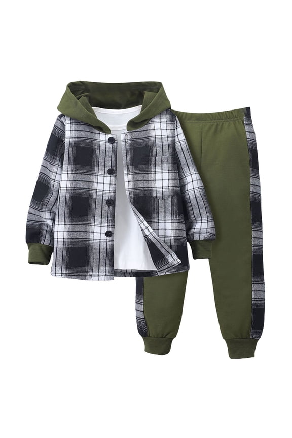 Toddler Baby Boy 2Pcs Plaid Hoodie Outfits Pullover Tops + Drawstring Pants Plaid Hoodie Set Fall Winter Clothes 2-7 Years (AG,4 Years)