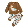 thumbnail image 1 of Caqnni Toddler Baby Boy Fall Winter Outfits Crewneck Sweatshirt Pullover Casual Pants 2Pcs Clothes Set Dinosaur outfits (0-6 Months,A03-Brown), 1 of 8