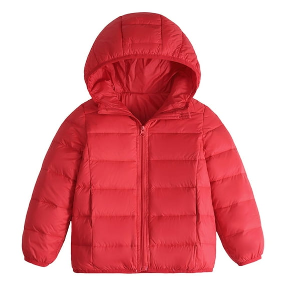 Caqnni Toddler Baby Boy Girl Zip Up Hooded Puffer Fleece Down Jackets Solid Color Casual Long Sleeve Hooded Sweatshirts Fleece Down Jacket with Pocket (A05-Red,7-8 Years)