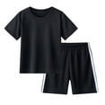 thumbnail image 1 of Caqnni Toddler Baby Boy Girls Outfit Set Short Sleeve T Shirt Top Elastic Drawstring Elastic Shorts with Pocket 2Pcs Cartoon Print 2PCS Set Gift Pajamas & Dailywear Set 6-7 Years,Black, 1 of 3