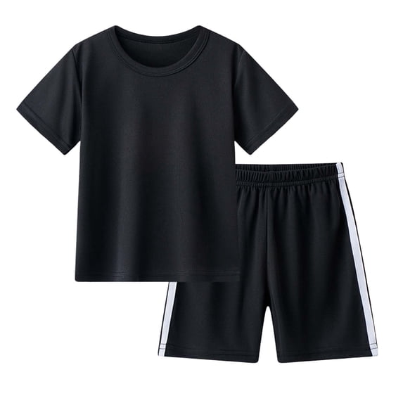 Caqnni Toddler Baby Boy Girls Outfit Set Short Sleeve T Shirt Top Elastic Drawstring Elastic Shorts with Pocket 2Pcs Cartoon Print 2PCS Set Gift Pajamas & Dailywear Set 6-7 Years,Black