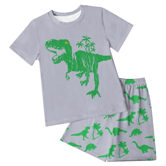 Caqnni Toddler Baby Boy Girls Summer Cute Dinosaur Tank Tops Elastic Shorts Outfits Elastic Cotton Short Sets Short Sets Pajamas & Dailywear Set 3-4 Years,Light Gray