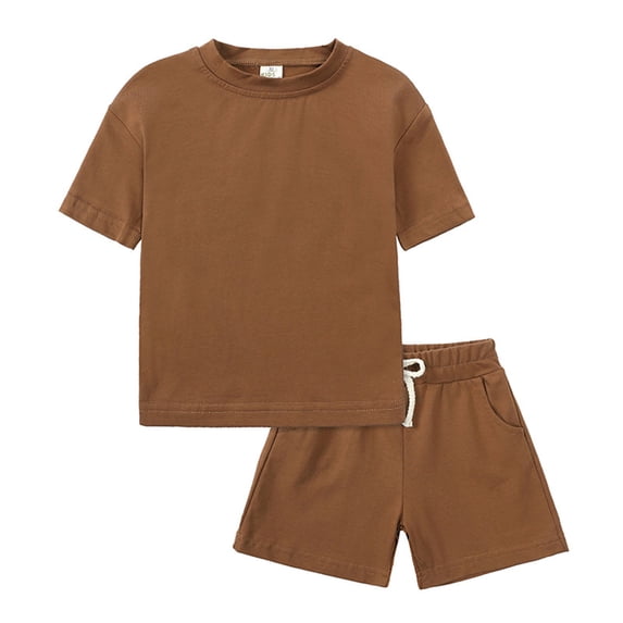 Caqnni Toddler Baby Boy Girls Summer Set Letter Print Crew Neck Short Sleeve T-Shirts Elastic Waist Shorts 2Pcs Outfits Short Sets Pajamas & Dailywear Set 4-5 Years,Brown