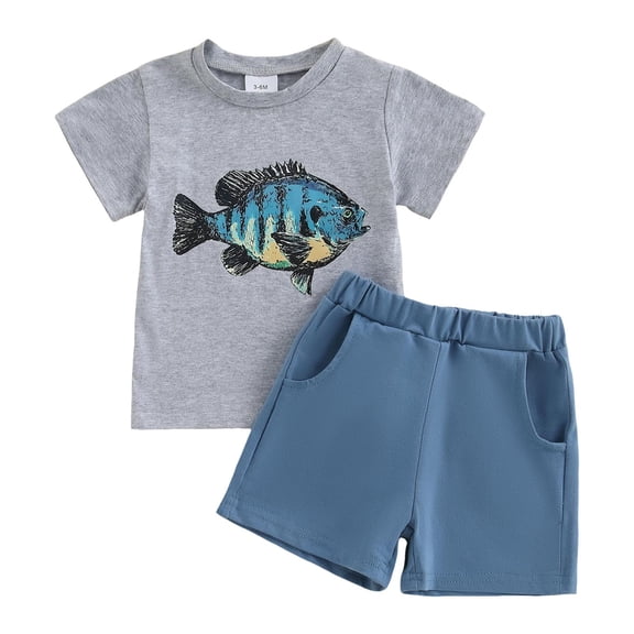Caqnni Toddler Baby Boy Girls Summer Set Letter Print Crew Neck Short Sleeve T-Shirts Elastic Waist Shorts 2Pcs Outfits Short Sets Summer Pjs Pajamas & Dailywear Set 2-3 Years,Blue