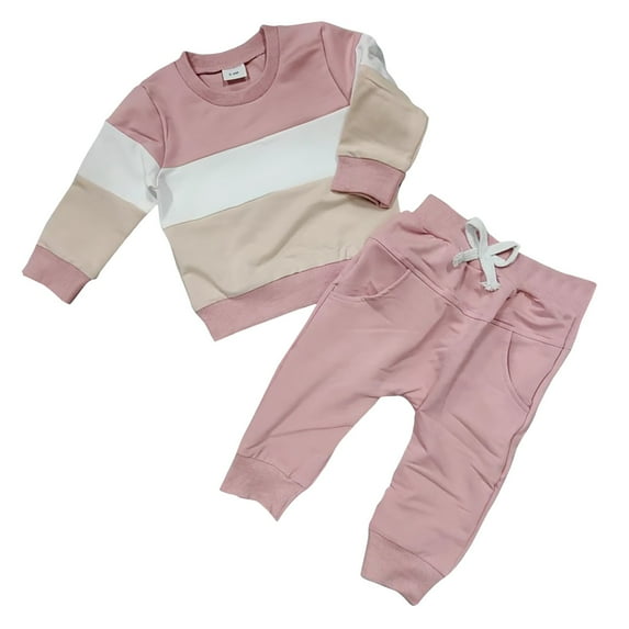 Caqnni Toddler Baby Boy Outfits Long Sleeve Pocket Pull On Sweatshirt Solid Pants Infant Fall Winter Clothes Set (0-6 Mouths ,Z092-Pink)