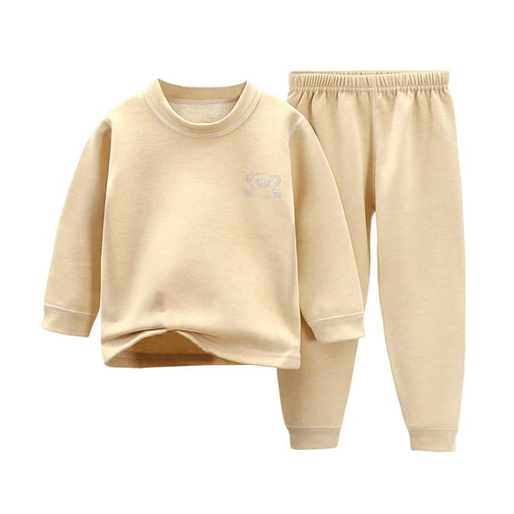 Caqnni Toddler Baby Boys Girls Fall Clothes Long Sleeve Pajama, Cotton Crewneck Sweatshirt   Jogger Pant Infant Boys Girls Winter Outfits Pajamas & Dailywear Set(A-176-Beige,4-5 Years)