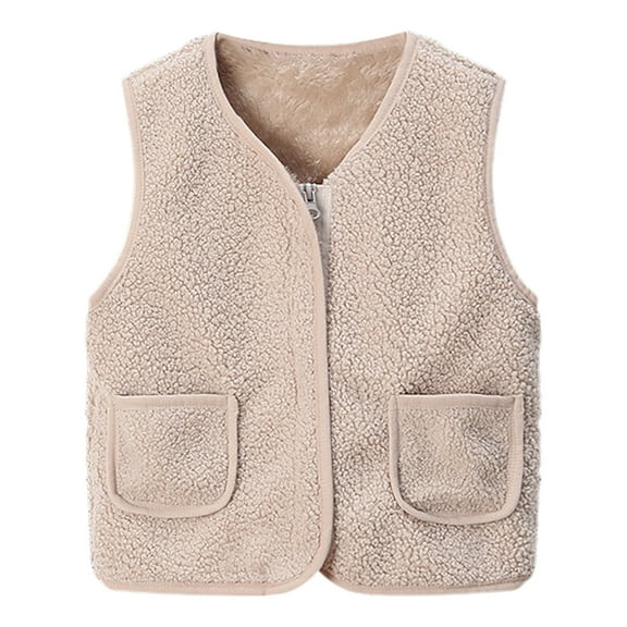 Caqnni Toddler Baby Boys Girls Sweater Vest Plush Fleece Cute Winter Thick Tank Solid Casual Keep Warm Zipper Coat Jacket (3-4 Years,A01-White)