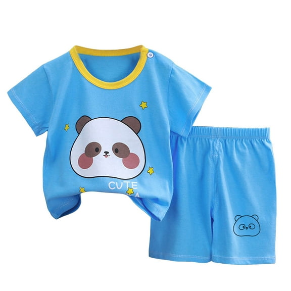 Caqnni Toddler Baby Boys Summer Outfits Short Sleeve Cartoon Print T-Shirt Tops & Elastic Shorts Sets 2Pcs Cotton Summer Set Pajamas & Dailywear Set