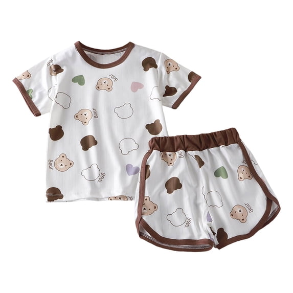 Caqnni Toddler Baby Girl 2PCS Short Sleeve Tops Elastic Waist Shorts Outfits Set T-Shirt Set Brown 7-8 Years