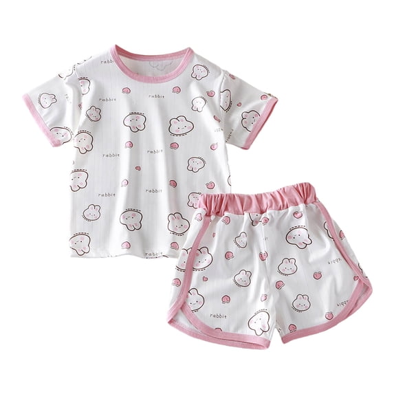 Caqnni Toddler Baby Girl 2PCS Short Sleeve Tops Elastic Waist Shorts Outfits Set T-Shirt Set White 6-12 Months