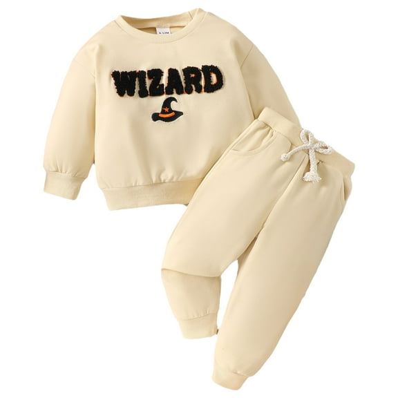 Caqnni Toddler Baby Girl Fall Winter Outfits Crewneck Pullover Sweatshirt and Jogger Pants Set Fall Winter Outfit for Girls 6 9 12 18 24 Months,2-3 Years,Beige