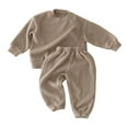 thumbnail image 1 of Caqnni Toddler Baby Girl Clothes Color Block Fall Winter Outfit Long Sleeve Round Neck Sweatshirt and Pants Set Fall Winter Outfit for Girls 6 9 12 18 24 Monthsï¼12-18 Monthsï¼Khaki, 1 of 4