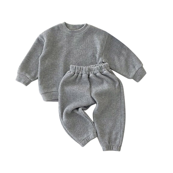 Caqnni Toddler Baby Girl Clothes Color Block Fall Winter Outfit Long Sleeve Round Neck Sweatshirt and Pants Set Fall Winter Outfit for Girls 6 9 12 18 24 Months,Grey,6-12 Months