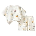 thumbnail image 1 of Caqnni Toddler Baby Girl Clothes Summer Outfits Cute Bow Button Ruffle Camisole Shorts Set Short T-shirt Sets Beige 4-5 Years, 1 of 3