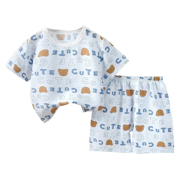 Caqnni Toddler Baby Girl Clothes Summer Outfits Cute Bow Button Ruffle Camisole Shorts Set Short T-shirt Sets Blue 4-5 Years