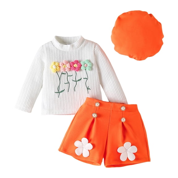 Caqnni Toddler Baby Girl Football Outfit Embroidery Rugby Sweatshirt with Elastic Waist Sweatpants Clothes Fall Winter Outfitï¼Orangeï¼2-3 Years