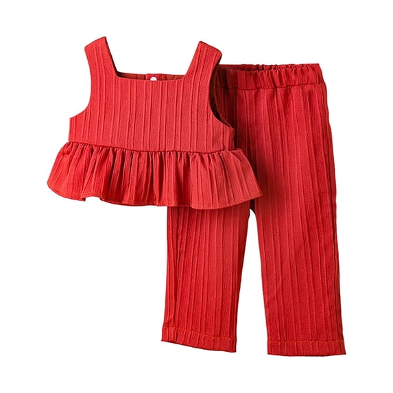 Caqnni Toddler Baby Girl Outfit Solid Color Tops and Shorts Set Infant Summer Clothes 6 12 18 24 Months 2t 3t 4t Short T-shirt Sets Red 12-18 Months