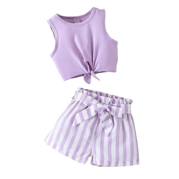 Caqnni Toddler Baby Girl Summer Clothes Flower Embroidery Sleeveless Smocked Tops and Shorts Set Cute Two Piece Outfit Short T-shirt Sets Purple 5-6 Years