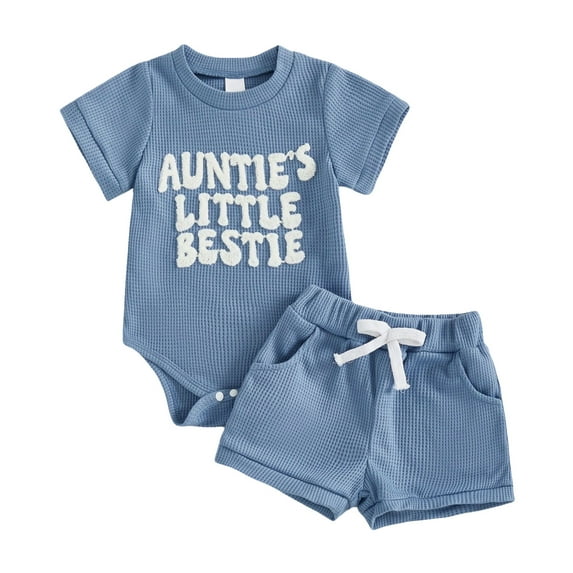 Caqnni Toddler Baby Girl Summer Clothes Solid Jacquard Short Sleeves T-Shirt Tops + Shorts 3 6 9 12 18 24 Months Outfits Set 2Pcs Summer Playwear Beach Outfits 12-18 Months,Blue