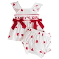 thumbnail image 1 of Caqnni Toddler Baby Girl Summer Short Clothes Ribbed Ruffle Sleeve Tops+Elastic Drawstring Short Pants Two Piece Solid Outfit Set 2Pcs Summer Playwear Beach Outfits 6-9 Months,White, 1 of 8