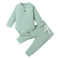 thumbnail image 1 of Caqnni Toddler Baby Boy Fall Outfit Contrast Color Long Sleeve Sweatshirts Stretch Jogger Pants Clothes Set Winter for 6 12 18 24 M 1t 2t 3t Pajamas & Dailywear Set(Light Green,3-6 Months), 1 of 9