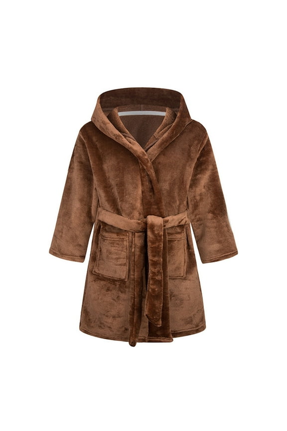 Toddler Boys Girls Sleepwear Baby Hooded Thick Warm Flannel Bathrobe Night Robe Pajamas Stylish Child Outwear Sleepwear for 2-12 Years (A01-Brown,5-6 Years)