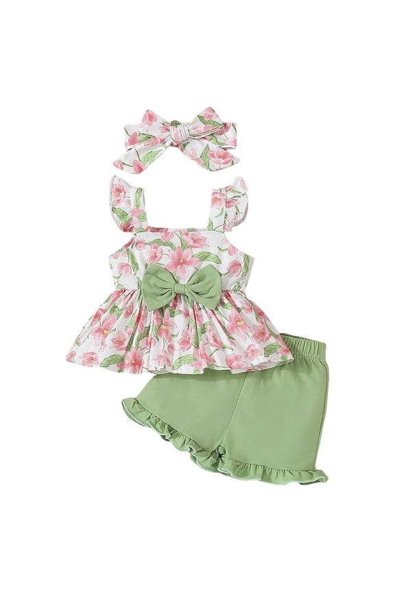Toddler Baby Girls Clothes Outfits T-shirt + Casual Shorts Pants Cute Summer for 1-5 T 2Pcs Summer Playwear Beach Outfits 2-3 Years,Green