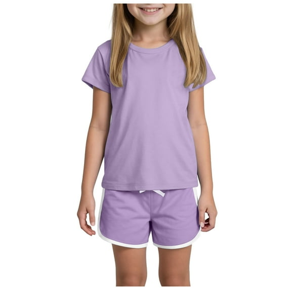 Caqnni Toddler Baby Girls Clothes Sunflower T-shirt + Bowknot Shorts with Cute Summer Girl Clothes Set Shorts Set Purple 4-5 Years