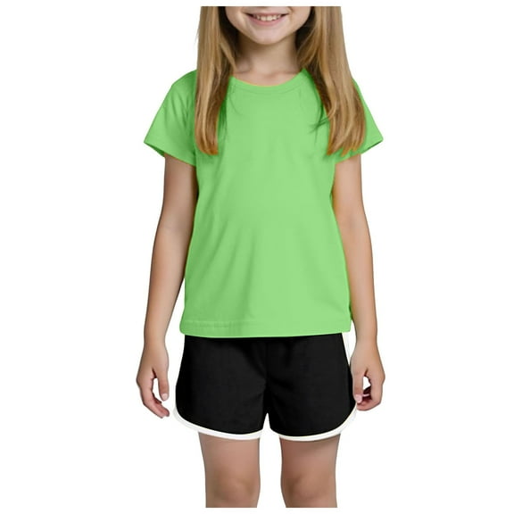 Caqnni Toddler Baby Girls Denim Shorts Outfits Sleeveless T-Shirt Tops Jean Shorts Summer Clothes Set T-Shirt Set Green 9-10 Years